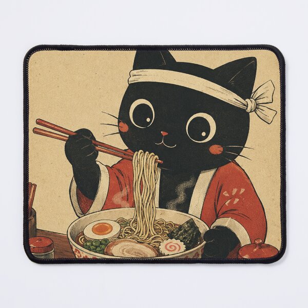 Item preview, Cute Black Cat Eating Ramen – Itadakimasu Japanese Art designed and sold by Mavriboy.