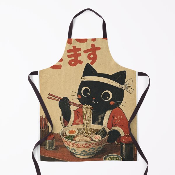 Item preview, Cute Black Cat Eating Ramen – Itadakimasu Japanese Art designed and sold by Mavriboy.