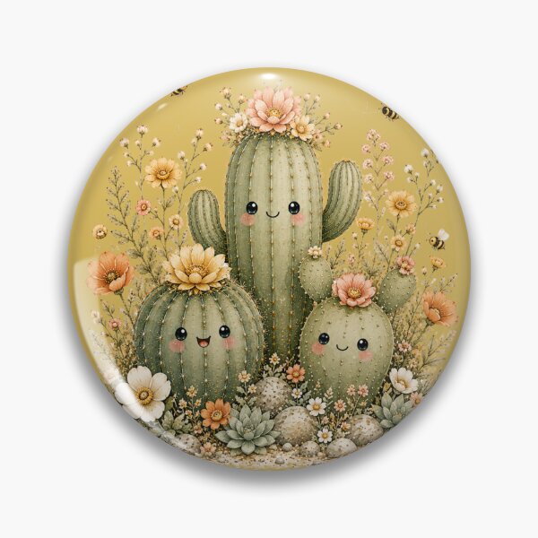 Item preview, Kawaii Cactus Trio & Wildflowers Illustration – Desert Bee Design Art designed and sold by MagicMakerPh.