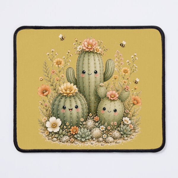 Item preview, Kawaii Cactus Trio & Wildflowers Illustration – Desert Bee Design Art designed and sold by MagicMakerPh.