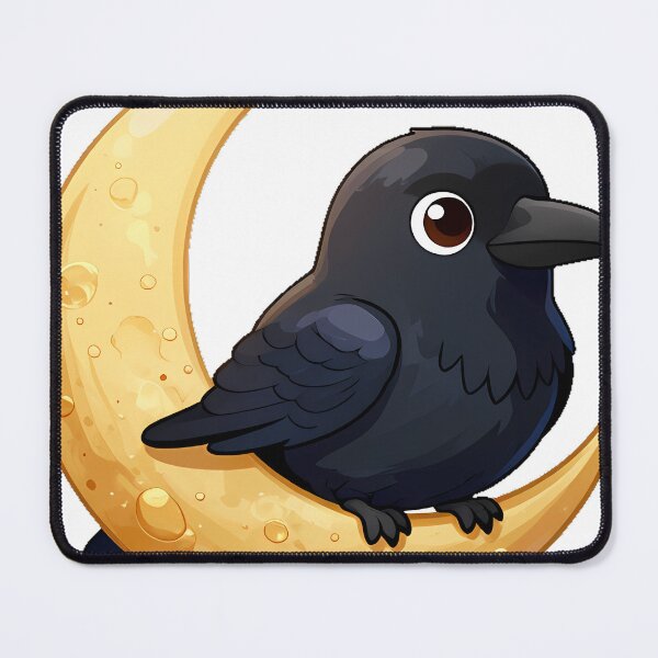 Item preview, Black Raven Perched on a Golden Crescent Moon designed and sold by IllumeInk.