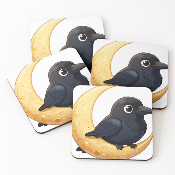 Item preview, Black Raven Perched on a Golden Crescent Moon designed and sold by IllumeInk.