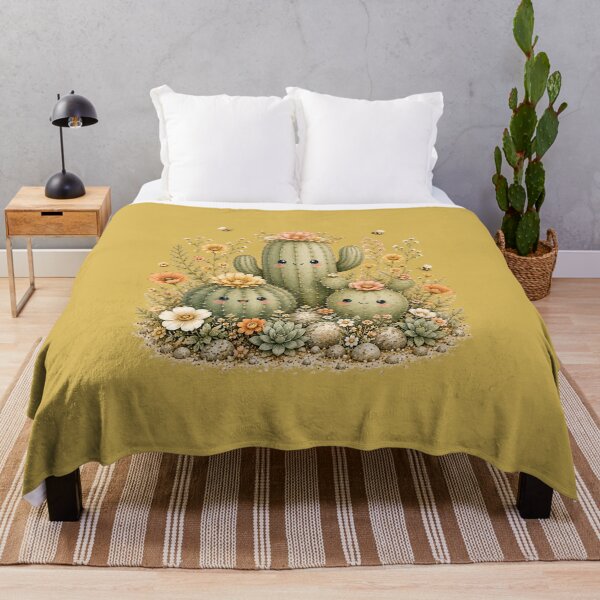 Item preview, Kawaii Cactus Trio & Wildflowers Illustration – Desert Bee Design Art designed and sold by MagicMakerPh.