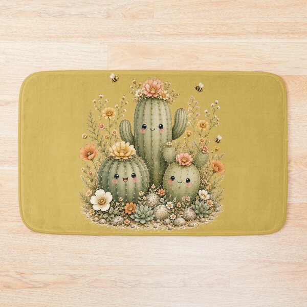 Item preview, Kawaii Cactus Trio & Wildflowers Illustration – Desert Bee Design Art designed and sold by MagicMakerPh.
