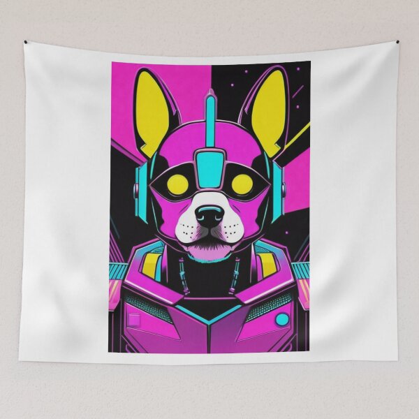 Item preview, Digital Art - Stylized Cybernetic Dog, Futuristic Vaporwave Portrait designed and sold by World-Pets.