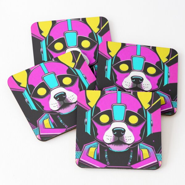 Item preview, Digital Art - Stylized Cybernetic Dog, Futuristic Vaporwave Portrait designed and sold by World-Pets.