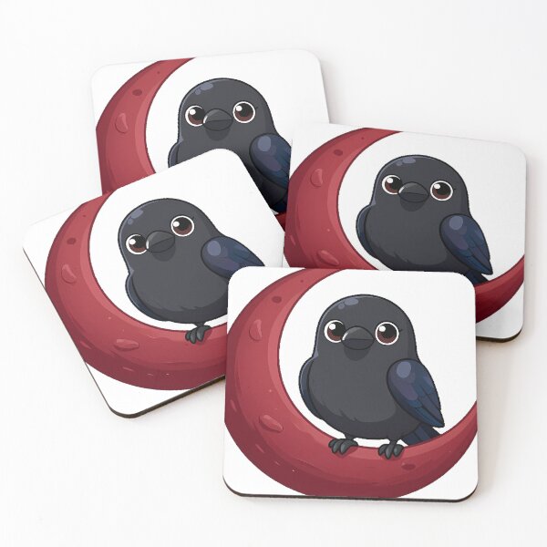 Item preview, Black Crow Perched on a Crimson Crescent Moon designed and sold by IllumeInk.