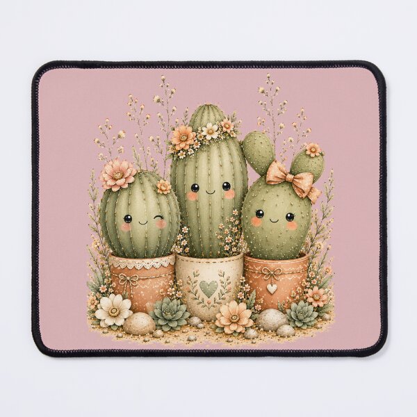 Item preview, Kawaii Cactus Sisters Illustration – Floral Accessory Trio Design Art designed and sold by MagicMakerPh.