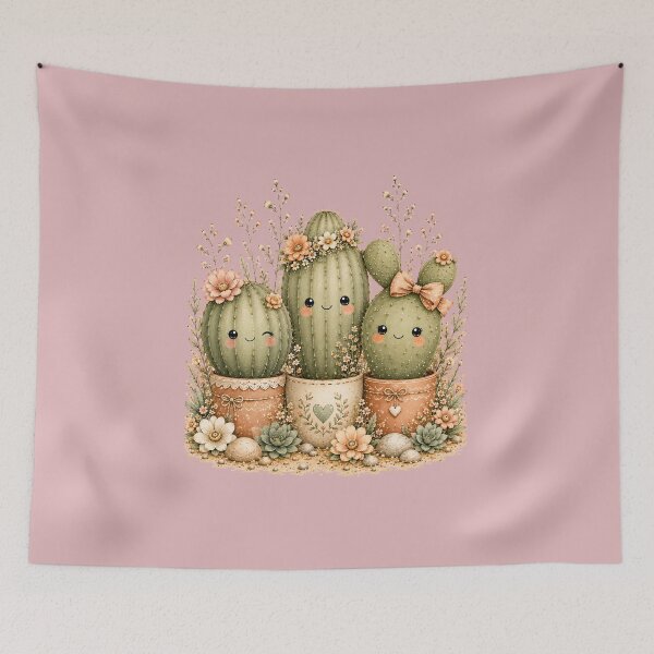 Item preview, Kawaii Cactus Sisters Illustration – Floral Accessory Trio Design Art designed and sold by MagicMakerPh.