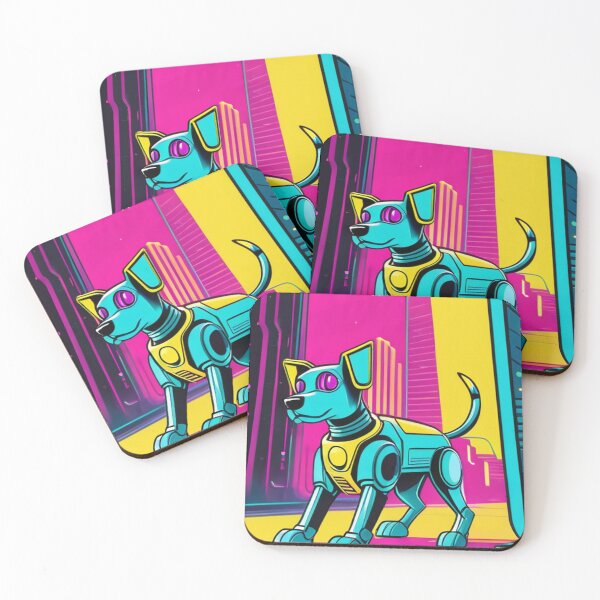 Item preview, Digital Art - Stylized Robot Canine, Futuristic Vaporwave Inspiration designed and sold by World-Pets.