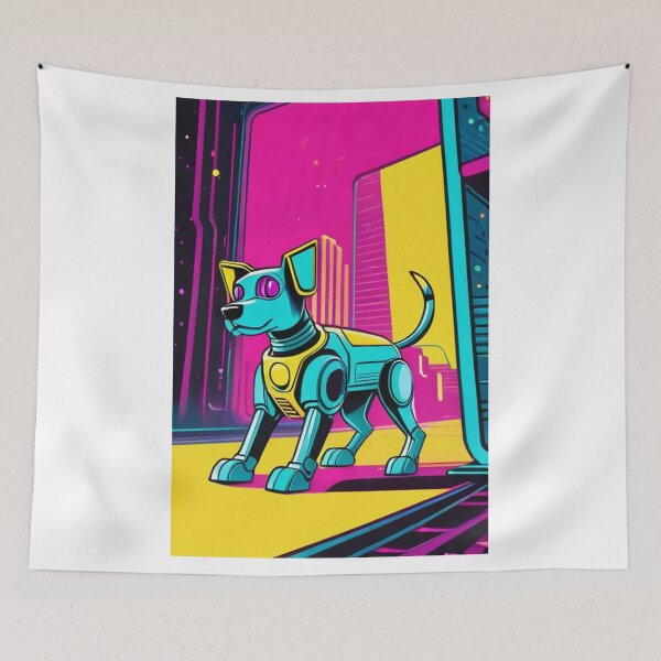 Item preview, Digital Art - Stylized Robot Canine, Futuristic Vaporwave Inspiration designed and sold by World-Pets.