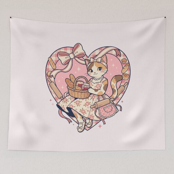 Item preview, Kawaii Baking Cat – Cottagecore Bakery & Strawberry Jam - Coquette designed and sold by CuteKats.