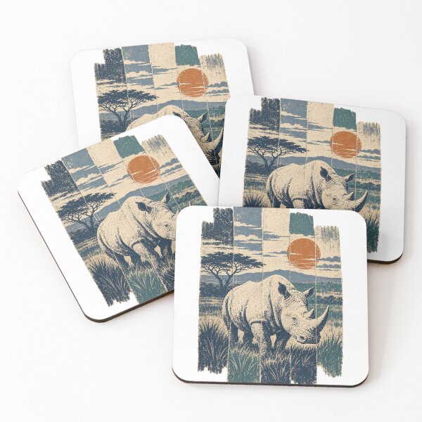 Item preview, White Rhino in the Open Grass Plain Wild Animal Wildlife Art designed and sold by VisualArtsOasis.