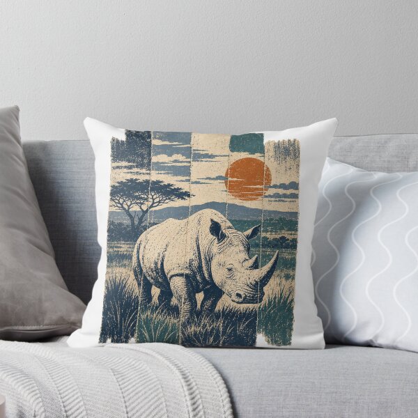 Item preview, White Rhino in the Open Grass Plain Wild Animal Wildlife Art designed and sold by VisualArtsOasis.