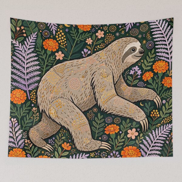 Item preview, Sloth Resting in Magical Floral Garden Art designed and sold by Jozefin's Studio.