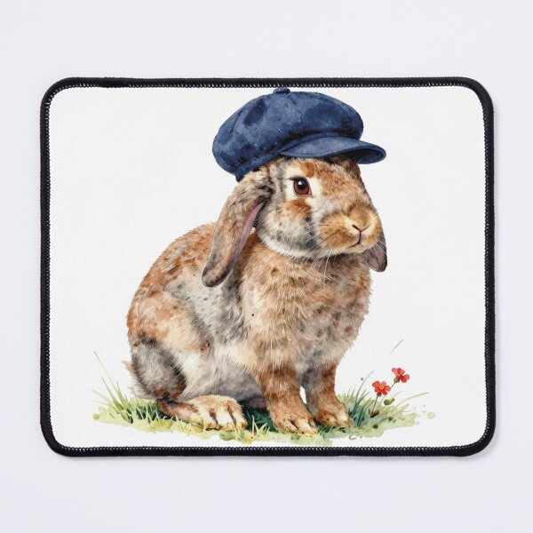 Item preview, bunny with blu hat cream puppy watercolor  designed and sold by WildArtIT.
