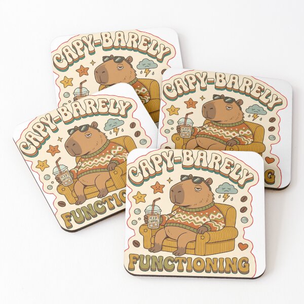 Item preview, Capy Barely Functioning Retro Iced Coffee Capybara designed and sold by Groovy Nest.