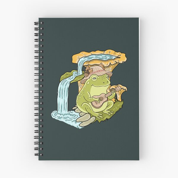 Item preview, Frog Cottagecore Playing Ukulele by Waterfall with Chanterelle Mushrooms designed and sold by LeshanArt.