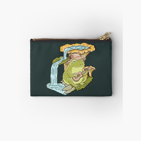 Item preview, Frog Cottagecore Playing Ukulele by Waterfall with Chanterelle Mushrooms designed and sold by LeshanArt.