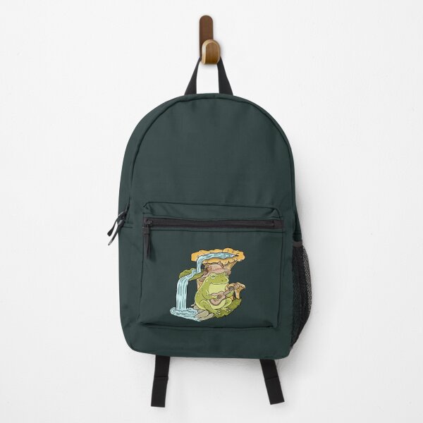 Item preview, Frog Cottagecore Playing Ukulele by Waterfall with Chanterelle Mushrooms designed and sold by LeshanArt.