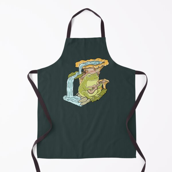 Item preview, Frog Cottagecore Playing Ukulele by Waterfall with Chanterelle Mushrooms designed and sold by LeshanArt.