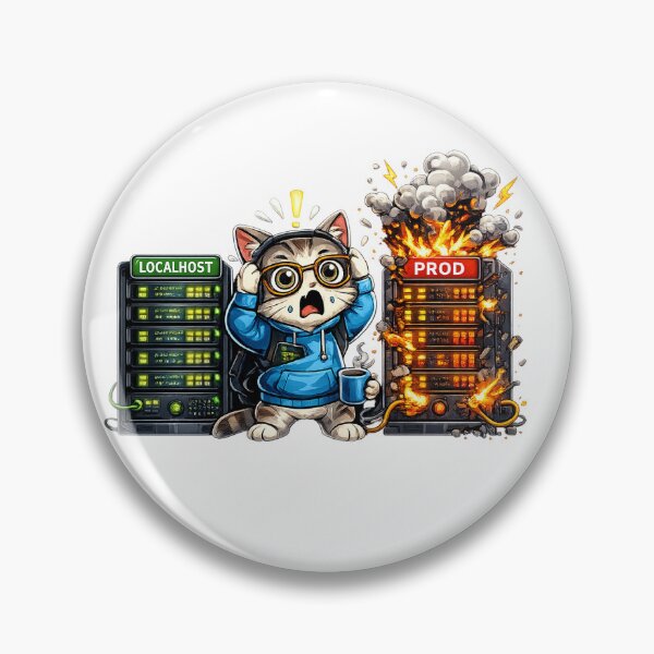 Item preview, Works in Local Crashes in Prod Server Fire T-Shirt and Sticker | Coder Gift designed and sold by PixelForge Studio2.