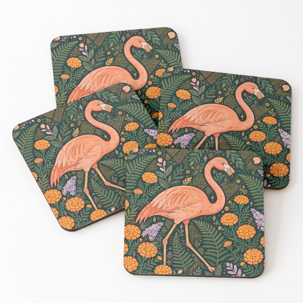 Item preview, Pink Flamingo Floral Botanical Folk Art Design designed and sold by Jozefin's Studio.