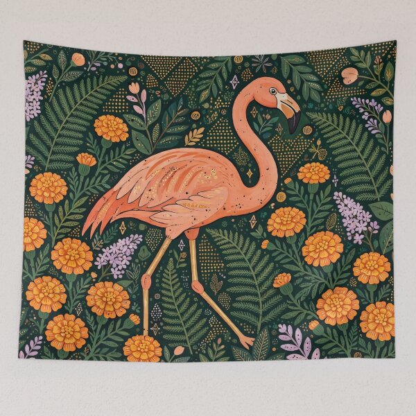 Item preview, Pink Flamingo Floral Botanical Folk Art Design designed and sold by Jozefin's Studio.