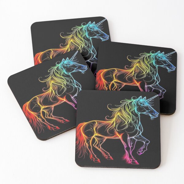 Item preview, The Unicorn of Eternal Light, Neon Rainbow Unicorn - Light Art with Multicolored Electric Lines on a Black Background designed and sold by RAYBIL.