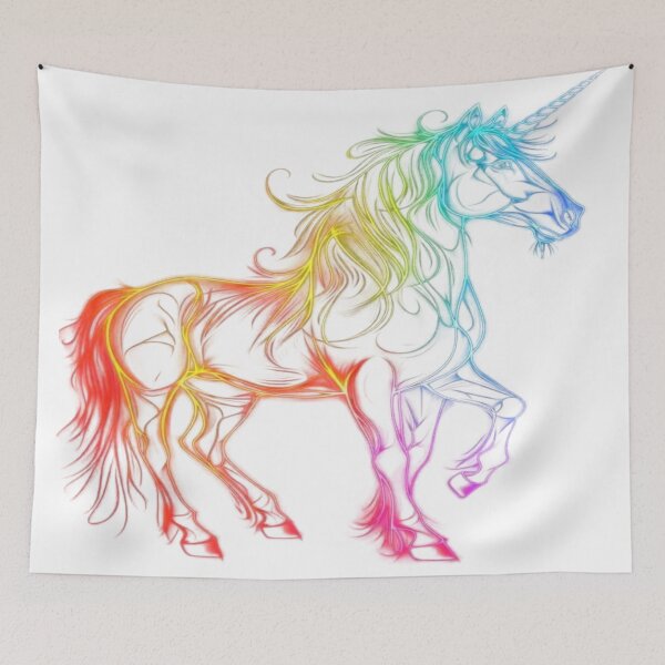 Item preview, The Unicorn of Eternal Light, Neon Rainbow Unicorn - Light Art with Multicolored Electric Lines on a Black Background designed and sold by RAYBIL.