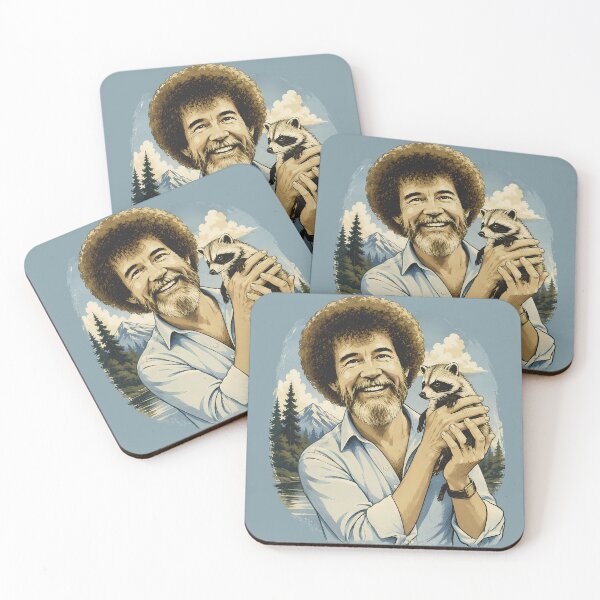 Item preview, Bob Ross Inspired Happy Little Trees Raccoon Vintage Nature Landscape Art Retro Painter Gift designed and sold by karamram.
