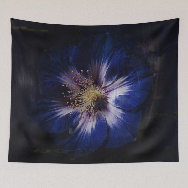 Item preview, Moody Sapphire Blue Flower Oil Painting Aesthetic designed and sold by WitchyBotanicaArt.
