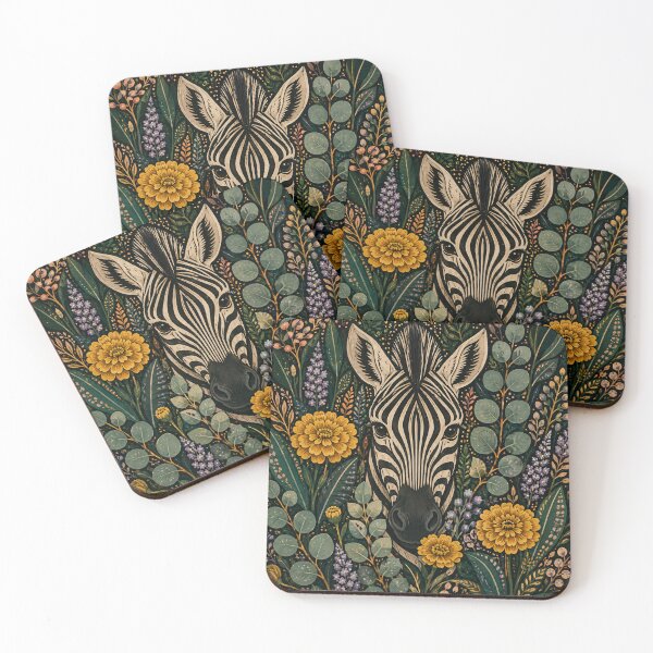 Item preview, Zebra Botanical Floral Dark Garden Illustration designed and sold by Jozefin's Studio.
