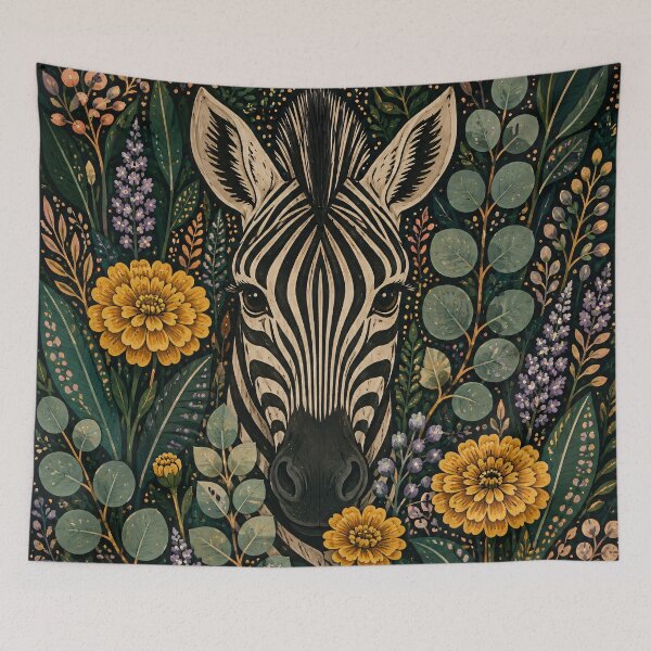 Item preview, Zebra Botanical Floral Dark Garden Illustration designed and sold by Jozefin's Studio.