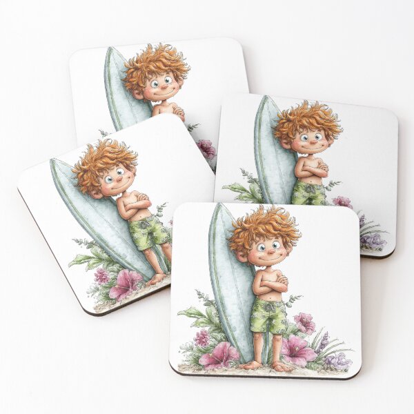 Item preview, Cute boy with surfing board - whimsical design designed and sold by Lines, forms and colors.