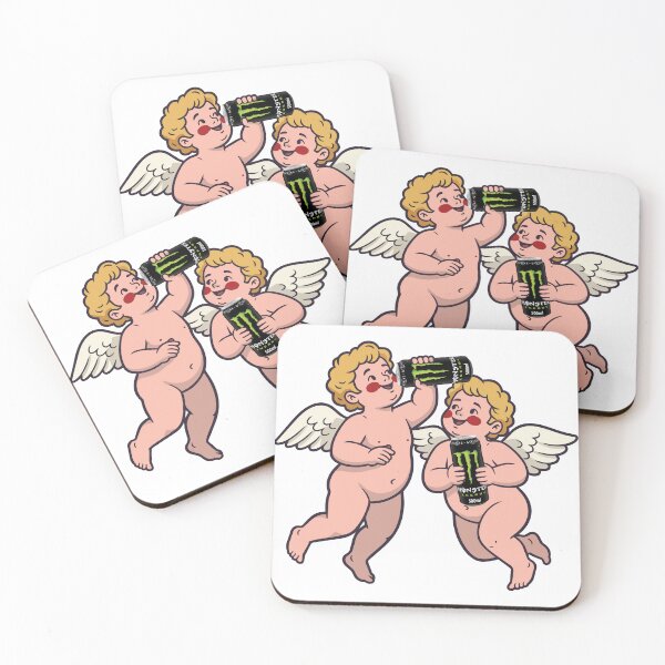 Item preview, Cute Goth Cherubs Drinking Energy Sticker | Gothic Angel Illustration | Goth Attic designed and sold by gothattic.