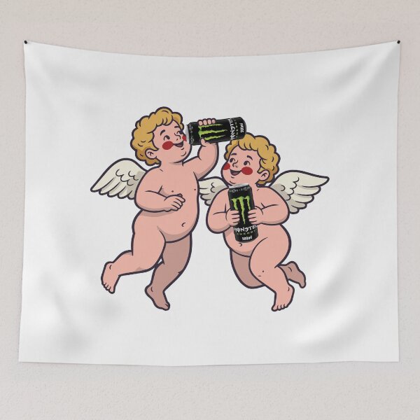 Item preview, Cute Goth Cherubs Drinking Energy Sticker | Gothic Angel Illustration | Goth Attic designed and sold by gothattic.