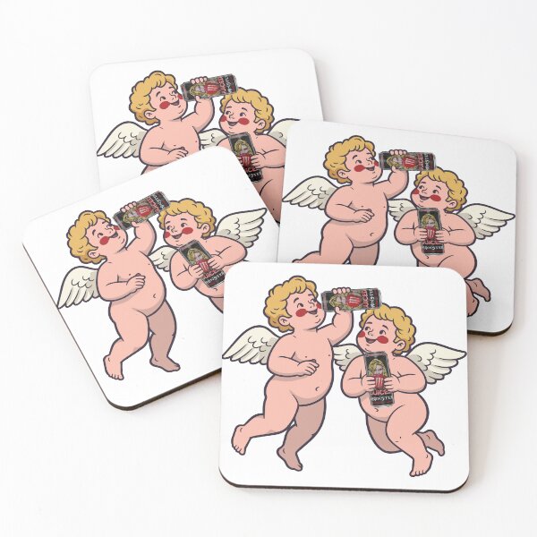 Item preview, Cute Goth Cherubs Drinking Energy Sticker | Gothic Angel Illustration | Goth Attic designed and sold by gothattic.