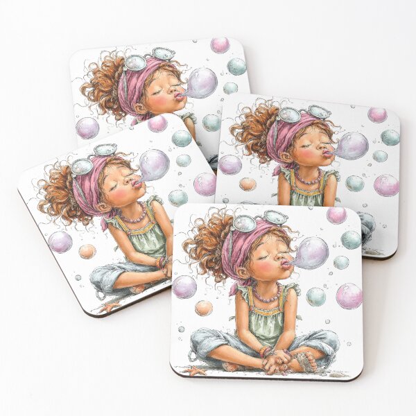 Item preview, Cute girl making soap bubbles - whimsical design designed and sold by Lines, forms and colors.