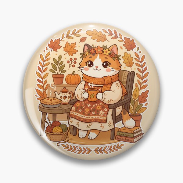 Item preview, Cozy Autumn Cat – Kawaii Fall Cottagecore Tea Time designed and sold by CuteKats.