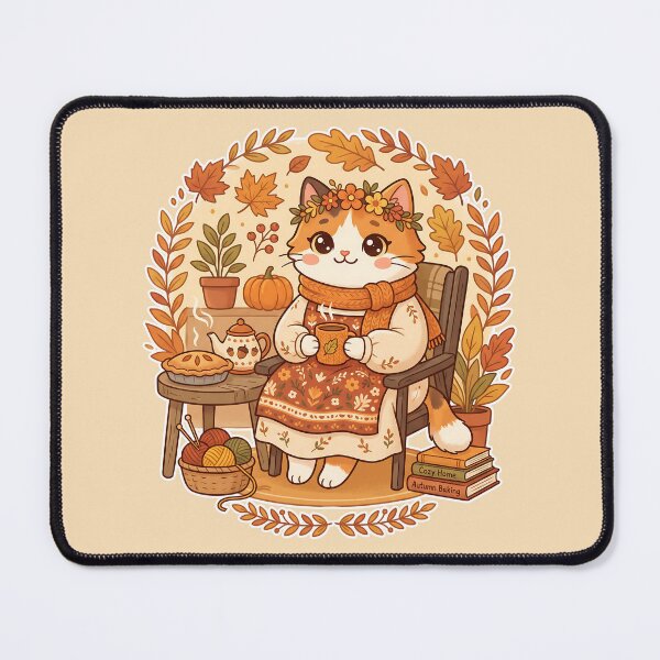 Item preview, Cozy Autumn Cat – Kawaii Fall Cottagecore Tea Time designed and sold by CuteKats.