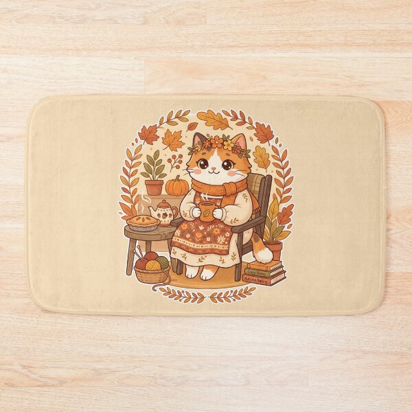 Item preview, Cozy Autumn Cat – Kawaii Fall Cottagecore Tea Time designed and sold by CuteKats.