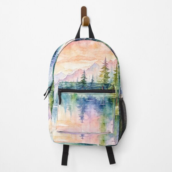 Item preview, Watercolor Pine Forest Lake and Boat designed and sold by jo-e-basta.