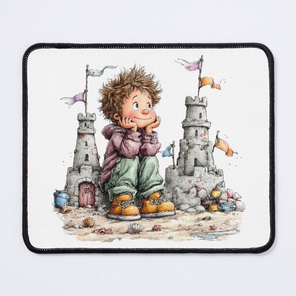 Item preview, Cute boy near sand castle - whimsical design designed and sold by Lines, forms and colors.
