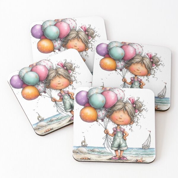 Item preview, Cute girl with balloons - whimsical design designed and sold by Lines, forms and colors.