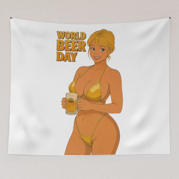 Item preview, World Beer Day Pin Up Girl – Retro Cartoon Beer Babe designed and sold by  Hollow Moon Studios..