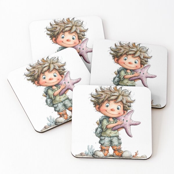 Item preview, Cute boy with a starfish - whimsical design designed and sold by Lines, forms and colors.
