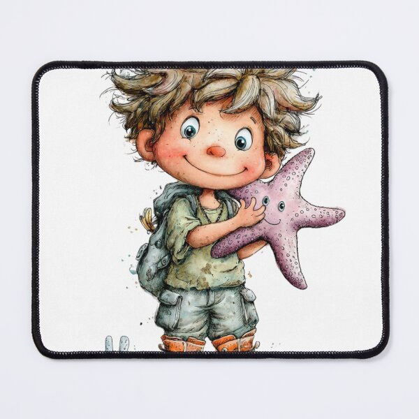 Item preview, Cute boy with a starfish - whimsical design designed and sold by Lines, forms and colors.