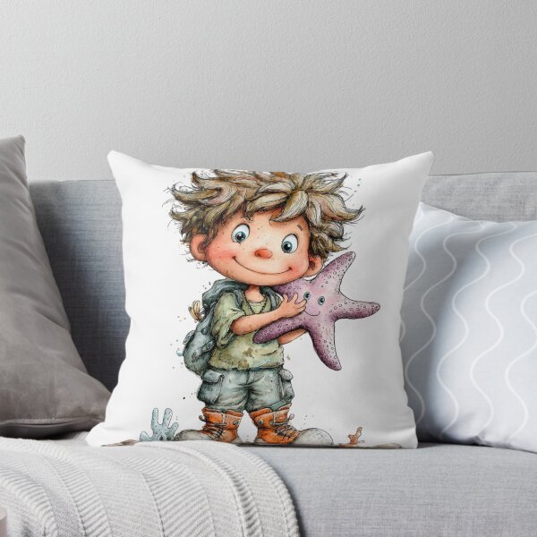 Item preview, Cute boy with a starfish - whimsical design designed and sold by Lines, forms and colors.