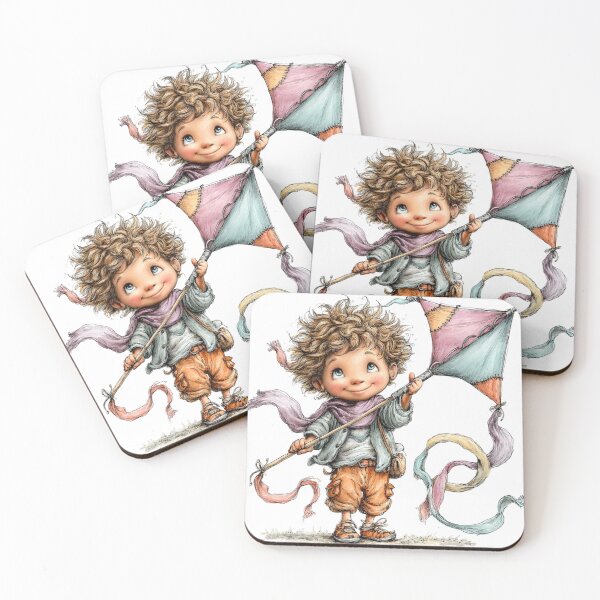 Item preview, Cute boy holding a kite - whimsical design designed and sold by Lines, forms and colors.